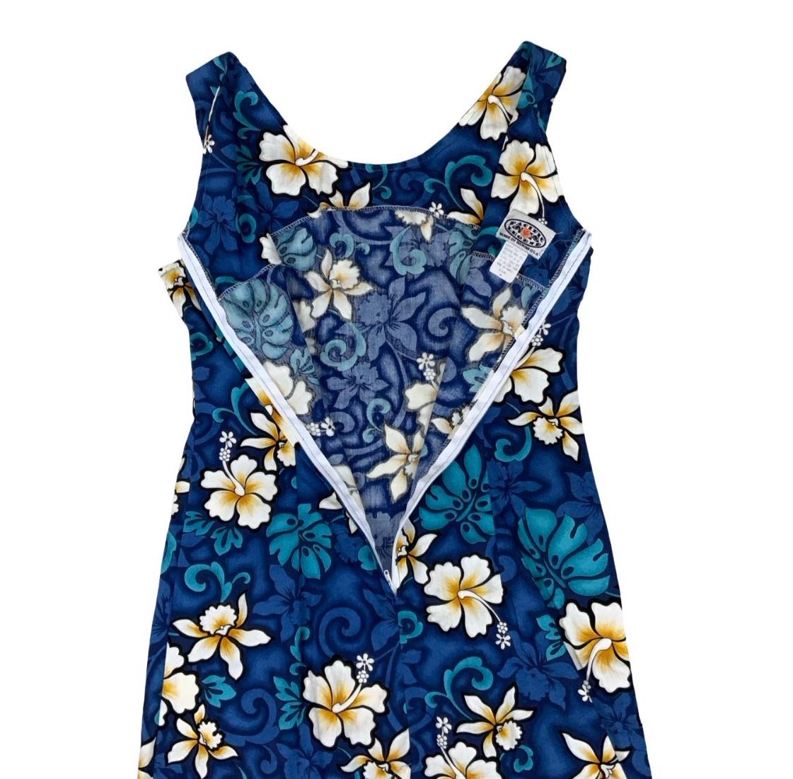 VTG 'PACIFIC LEGEND' HAWAIIAN BLUE WHITE FLORAL MINI BEACH SUMMER DRESS SMALL 8