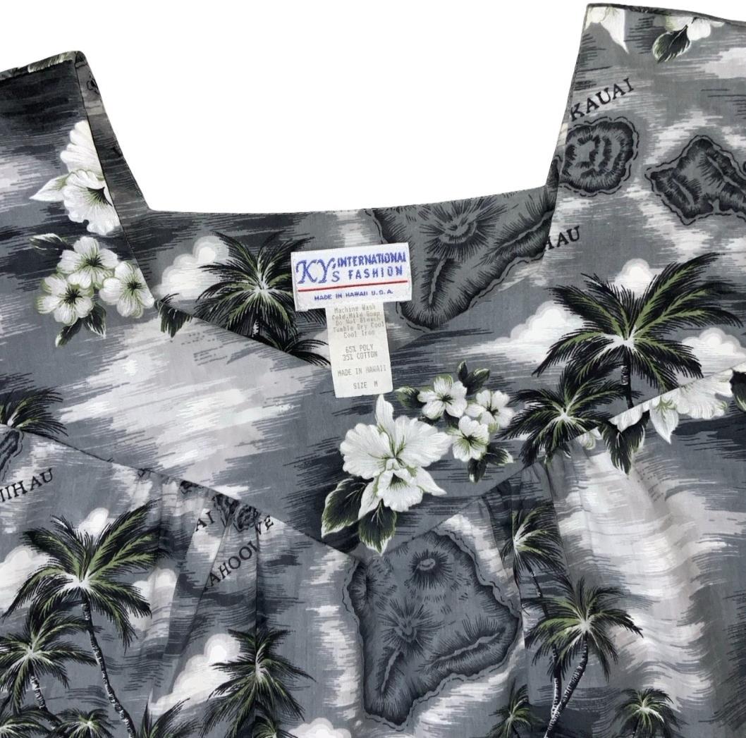 VTG 70s 80s 'KY'S' HAWAIIAN BLACK WHITE GREY SUMMER SHORT SLEEVE TENT DRESS M 14