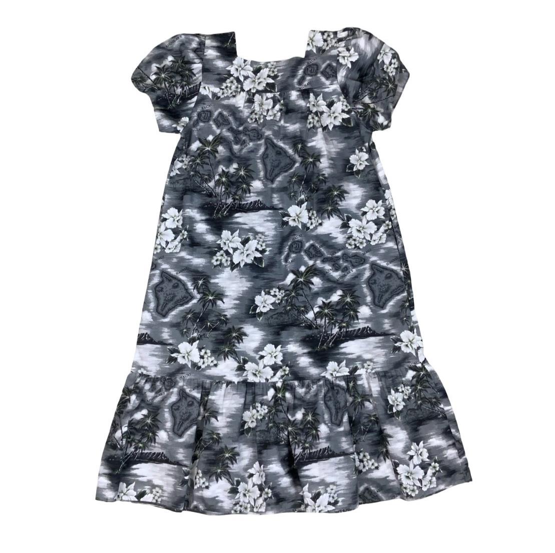 VTG 70s 80s 'KY'S' HAWAIIAN BLACK WHITE GREY SUMMER SHORT SLEEVE TENT DRESS M 14