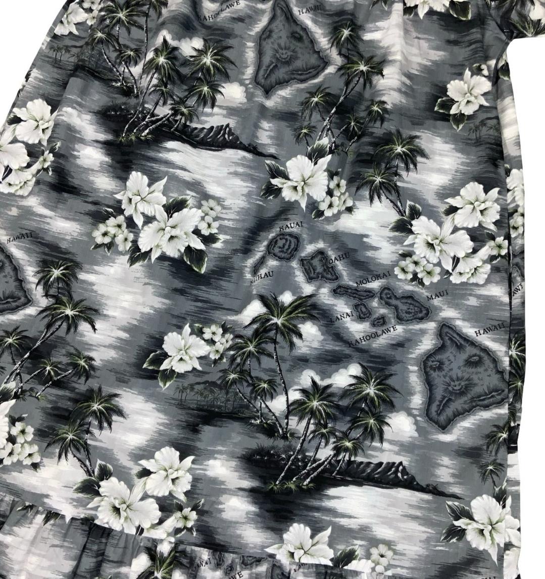 VTG 70s 80s 'KY'S' HAWAIIAN BLACK WHITE GREY SUMMER SHORT SLEEVE TENT DRESS M 14