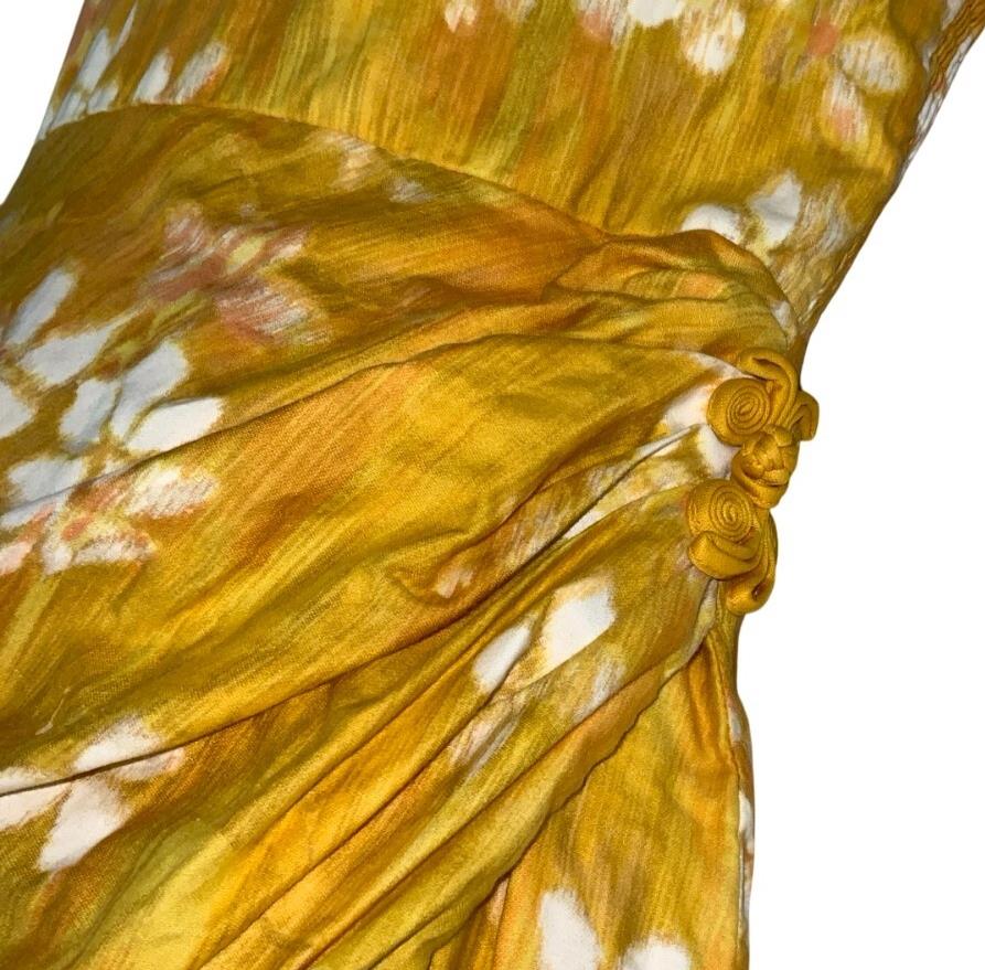 VTG 70s 'MOLIA' HAWAIIAN YELLOW FLORAL SLEEVELESS MINI BEACH SUMMER DRESS XS 4