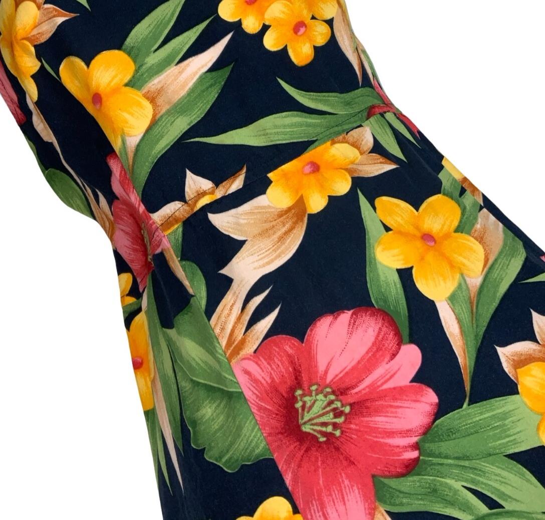 VTG 'DARIAN' SLEEVELESS BLACK GREEN RED YELLOW FLORAL LONG SUMMER DRESS S 10