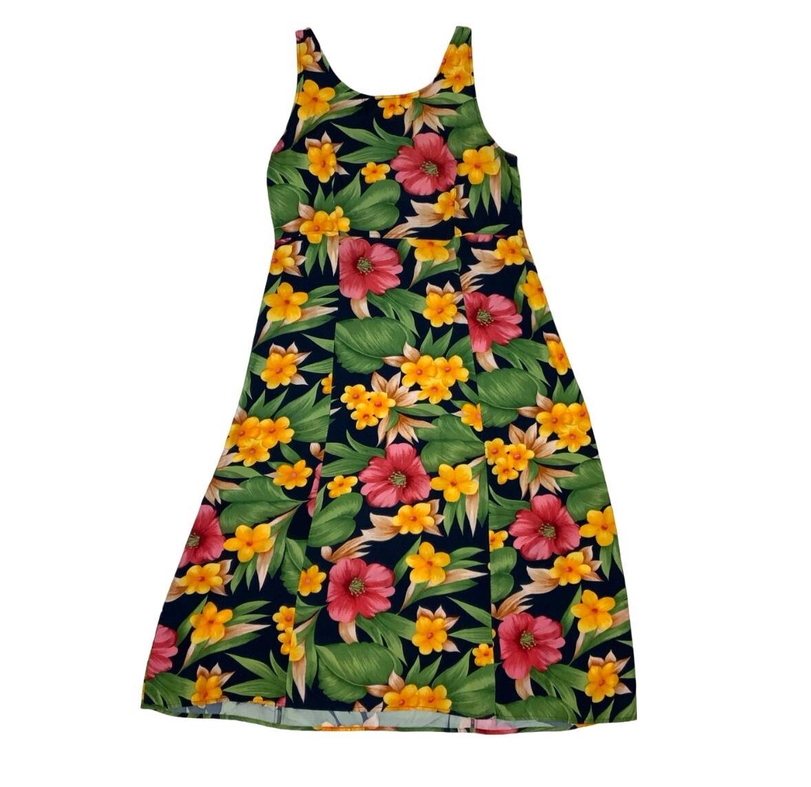 VTG 'DARIAN' SLEEVELESS BLACK GREEN RED YELLOW FLORAL LONG SUMMER DRESS S 10
