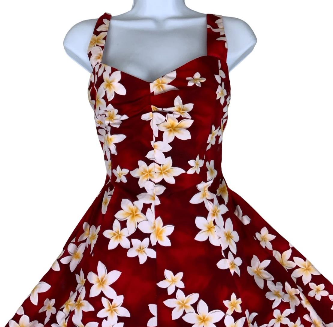 VTG 90 ROYAL HAWAIIAN CREATIONS RED WHITE FLORAL MINI BEACH SUMMER DRESS S 8 10