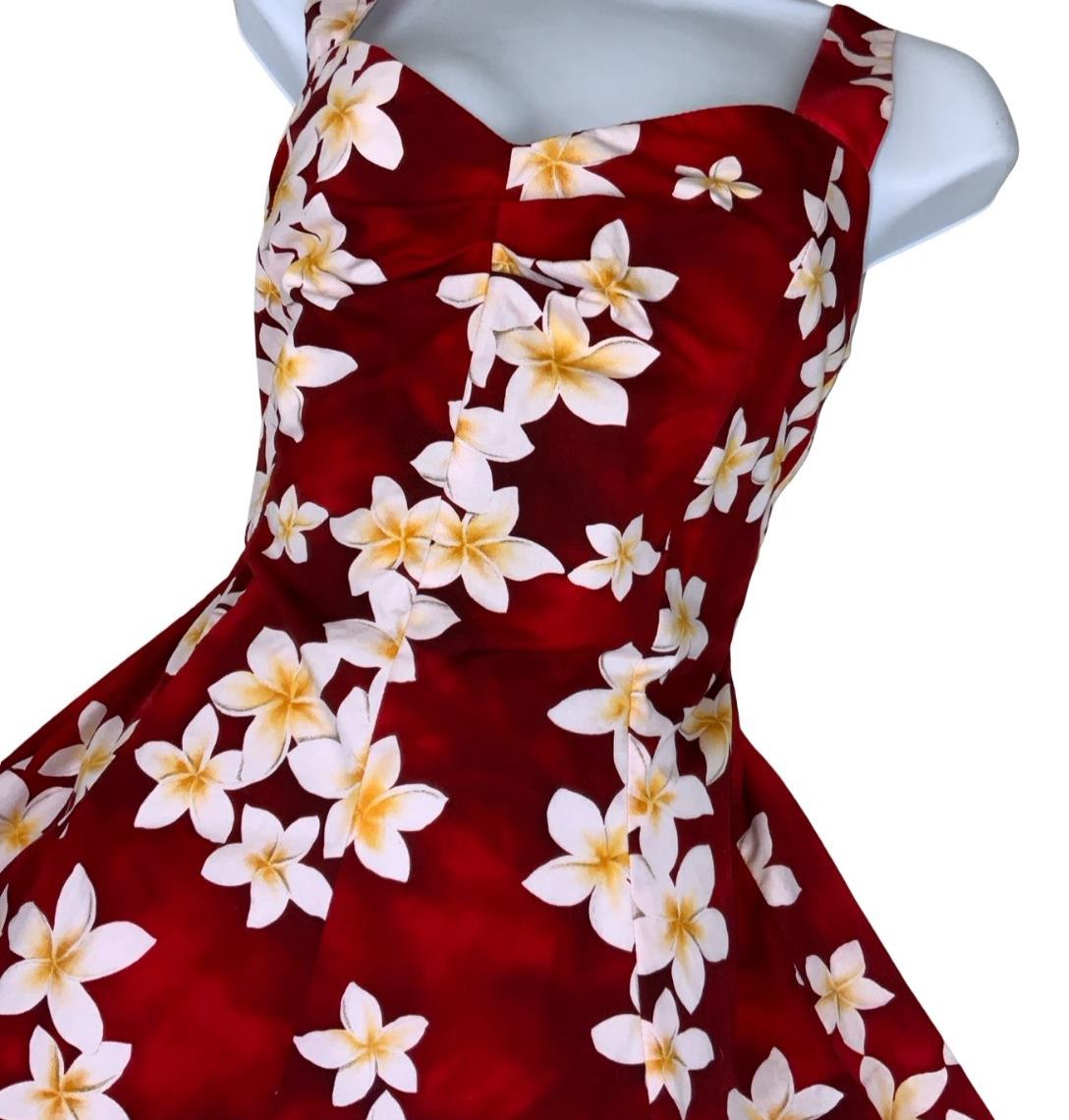 VTG 90 ROYAL HAWAIIAN CREATIONS RED WHITE FLORAL MINI BEACH SUMMER DRESS S 8 10