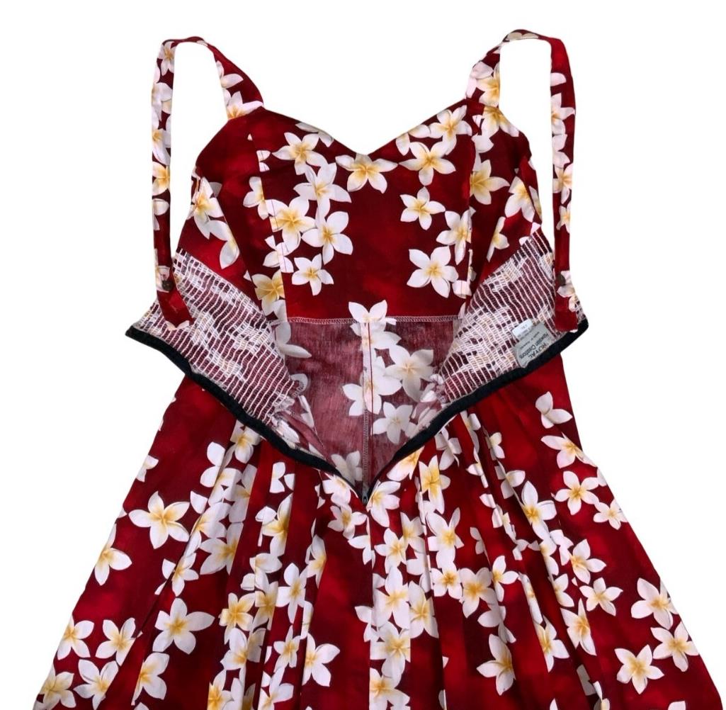 VTG 90 ROYAL HAWAIIAN CREATIONS RED WHITE FLORAL MINI BEACH SUMMER DRESS S 8 10