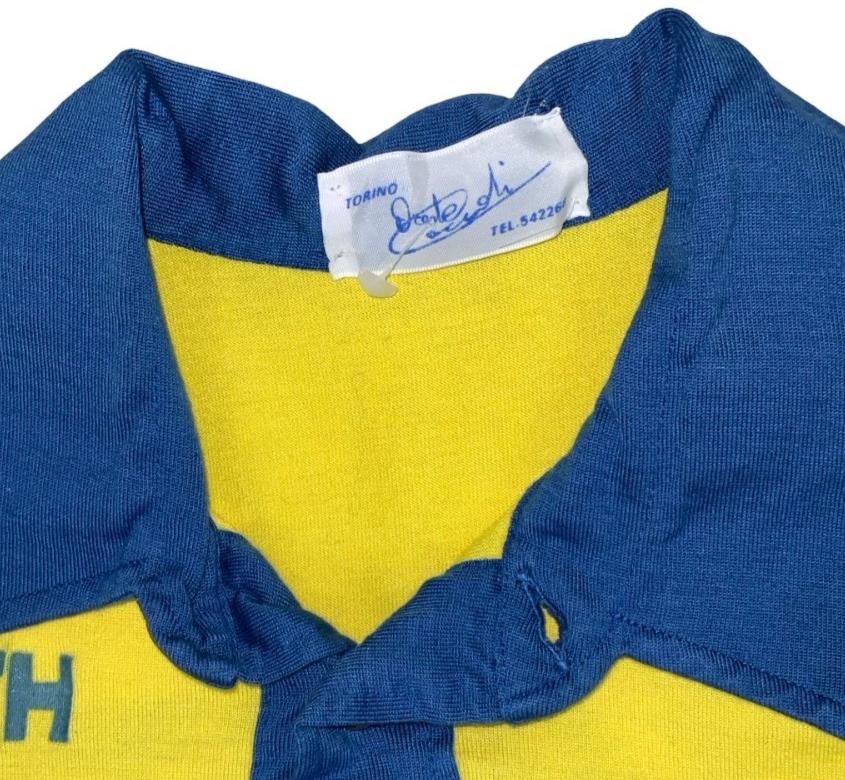 VTG 80s TORINO ABARTH RACING SPORTS BLUE YELLOW SHORT SLEEVED POLO SHIRT SMALL