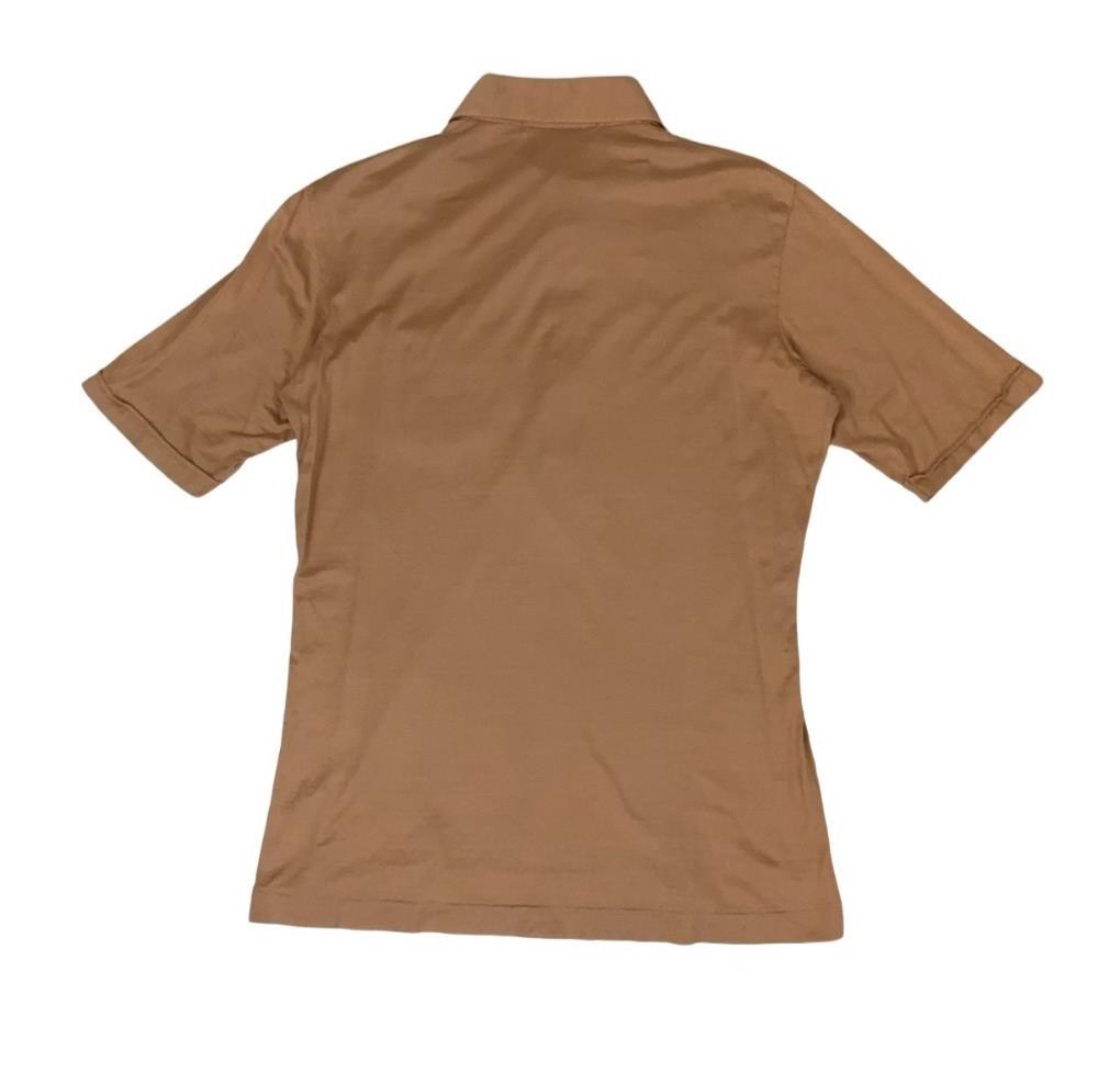 VTG 70s 80s 'SUN' TAN BROWN BEIGE STRIPE EMBROIDERED DAGGER COLLAR POLO SHIRT S