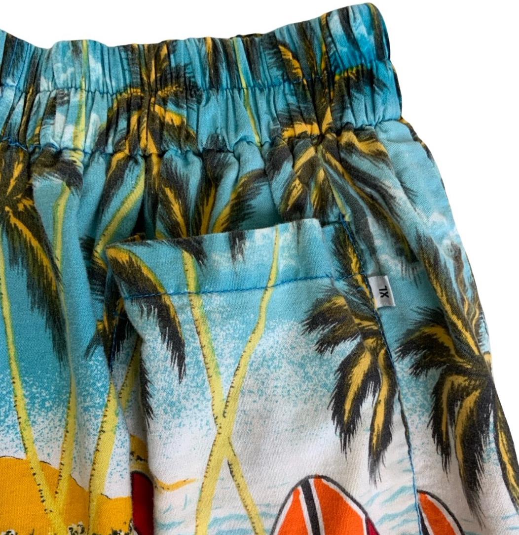 VTG 90s BLUE RED ORANGE HAWAIIAN BEACH SURF GRAPHIC SWIM SHORTS WITH LINER S M L