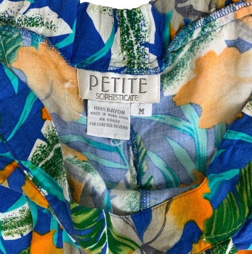 VTG 'PETITE SOPHISTICATE' BLUE ORANGE GREEN FLORAL HONG KONG HAWAIIAN SHORTS M L