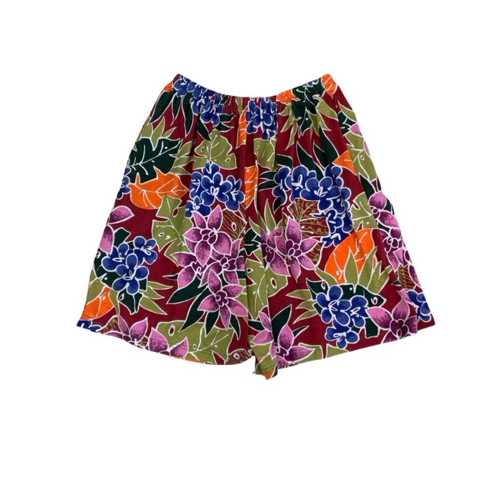 VTG HIGHT-WAISTED COLOURFUL FLORAL PATTERN HAWAIIAN SURF BEACH SHORTS (ONE SIZE)