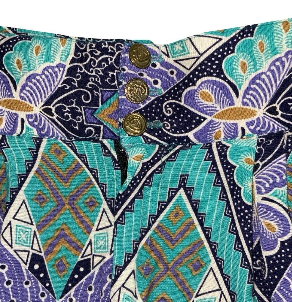 VTG 90s y2k HIGH-WAISTED CASUAL PURPLE TEAL GREEN GOLD GEOMETRIC SHORTS XS 6