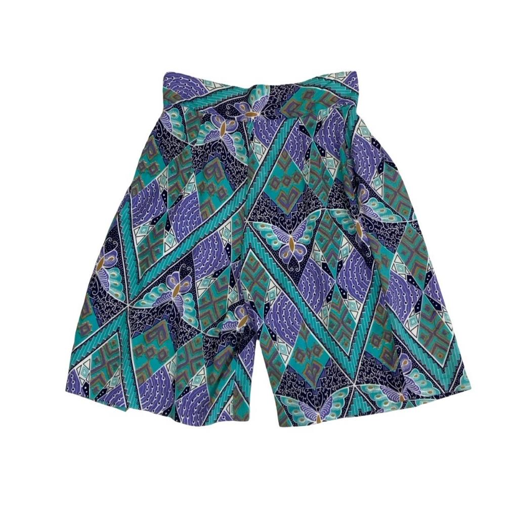 VTG 90s y2k HIGH-WAISTED CASUAL PURPLE TEAL GREEN GOLD GEOMETRIC SHORTS XS 6
