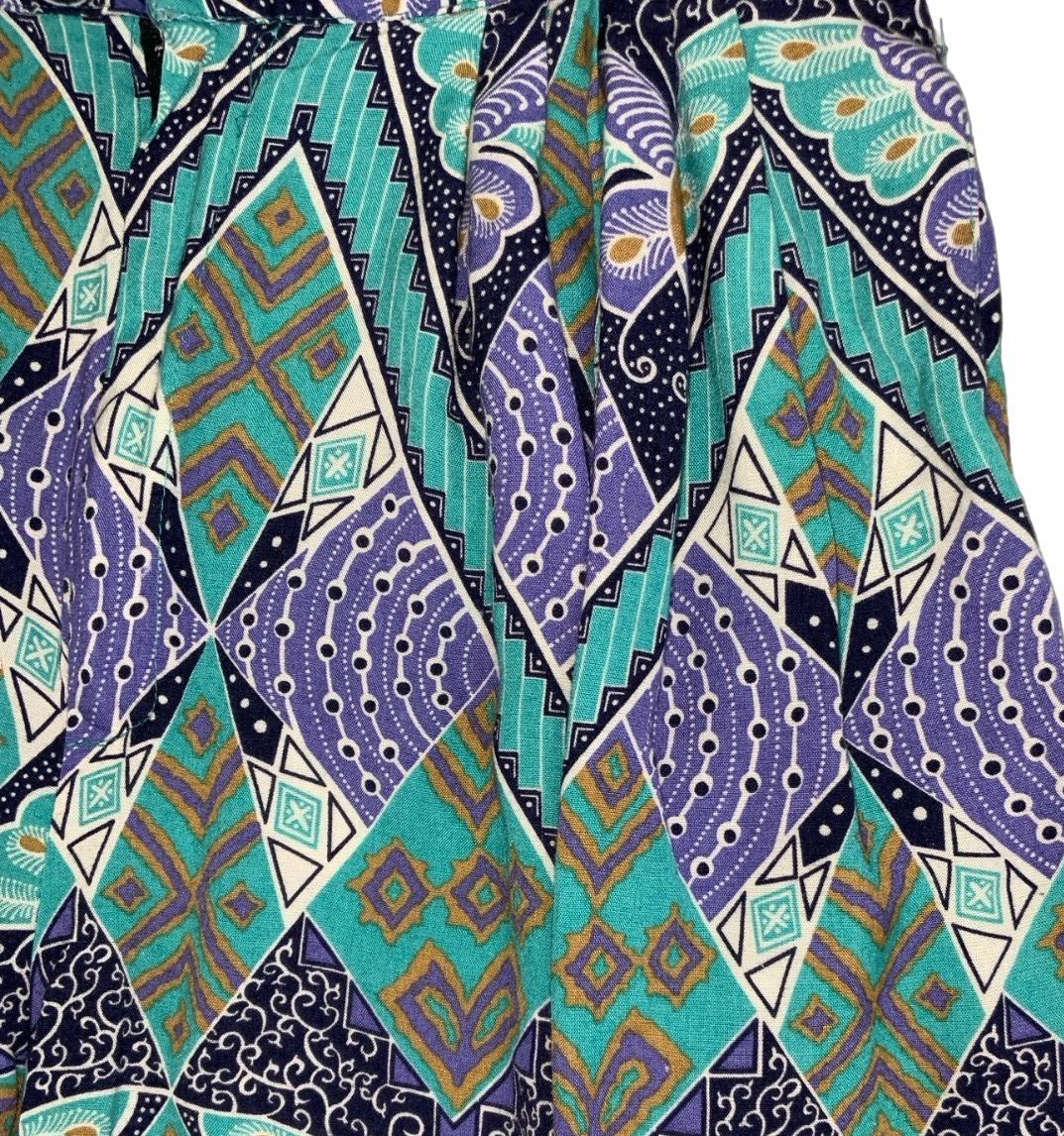 VTG 90s y2k HIGH-WAISTED CASUAL PURPLE TEAL GREEN GOLD GEOMETRIC SHORTS XS 6