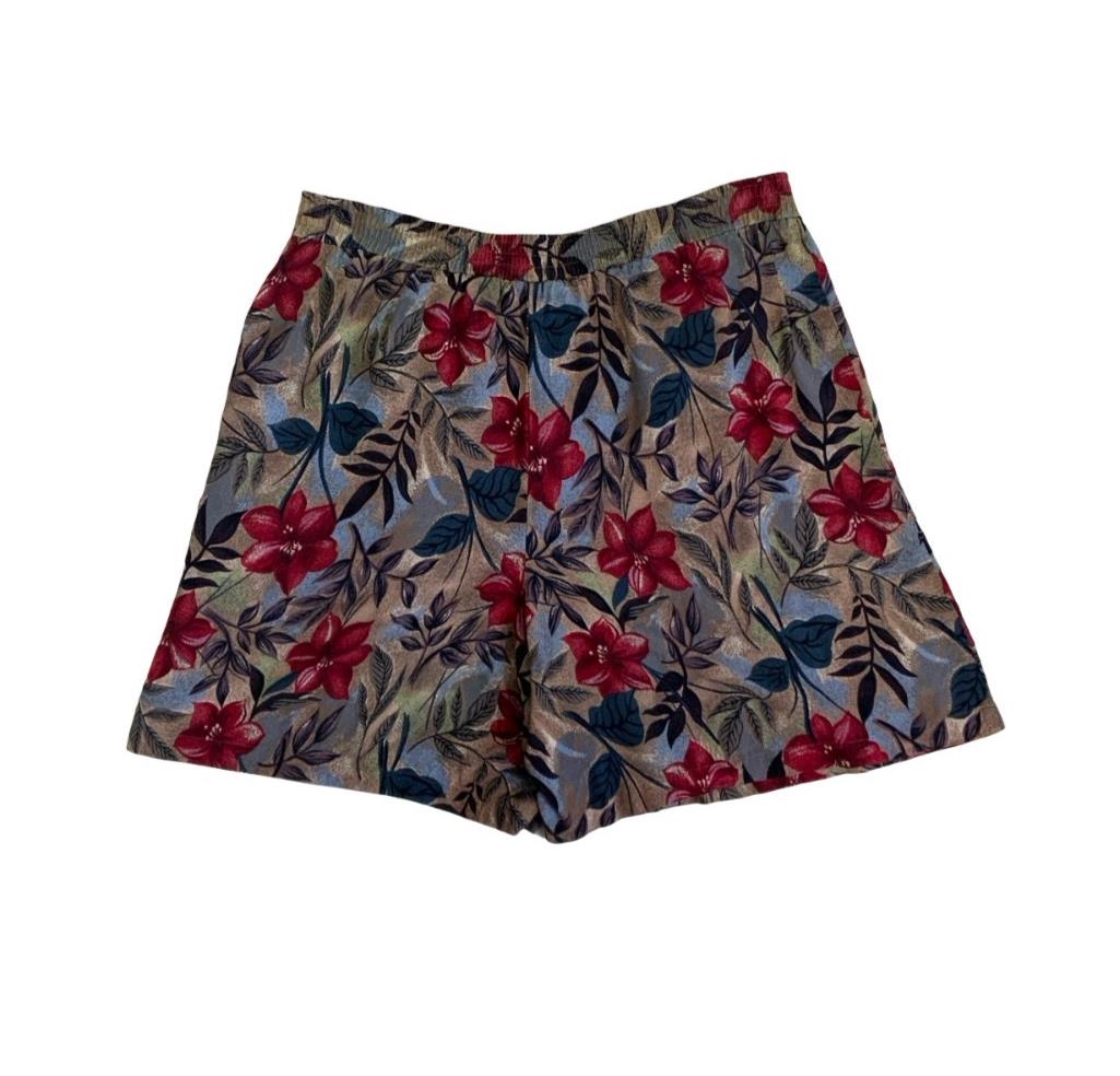 VTG 90s 'RADDIFFE' BY SAG HARBOR RED BROWN BLUE FLORAL SUMMER BEACH SHORTS M