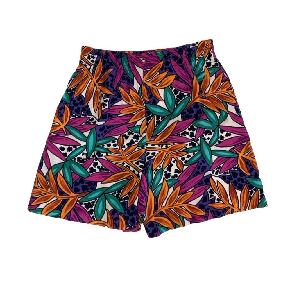 VTG 90s y2k 'JOAN WALTERS' HIGH-WAISTED ORANGE PINK GREEN BOTANICAL SHORTS S M