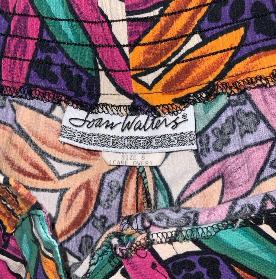 VTG 90s y2k 'JOAN WALTERS' HIGH-WAISTED ORANGE PINK GREEN BOTANICAL SHORTS S M