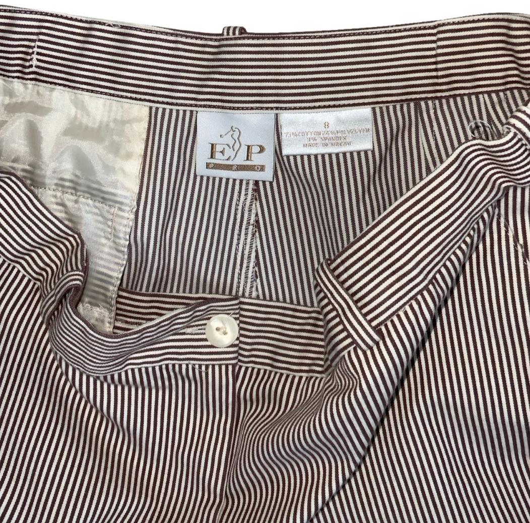 VTG 90s 'EP PRO' BROWN WHITE STRIPE MOM HIGH-WAIST GOLF SUMMER SHORTS SMALL 10