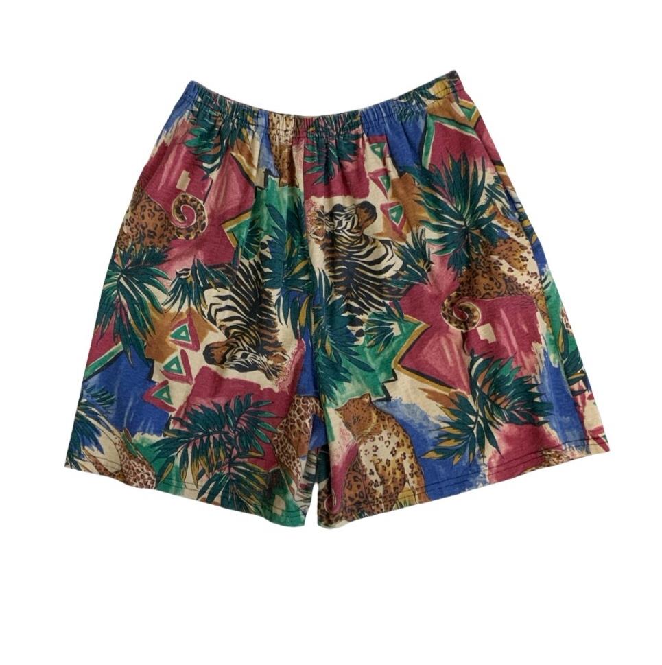 VTG 90s SAFARI ANIMAL COLOURFUL GRAPHIC GIRAFFE ZEBRA PRINT CASUAL SHORTS LARGE