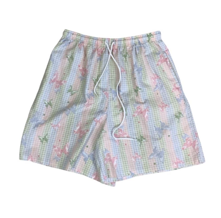 VTG 90s y2k 'BLAIR' PASTEL BUTTERFLY STRIPES PINK BLUE GREEN CASUAL BEACH SHORTS