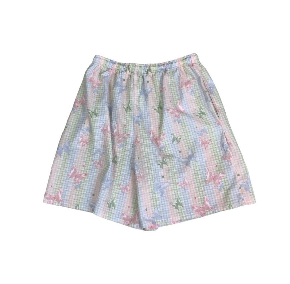 VTG 90s y2k 'BLAIR' PASTEL BUTTERFLY STRIPES PINK BLUE GREEN CASUAL BEACH SHORTS