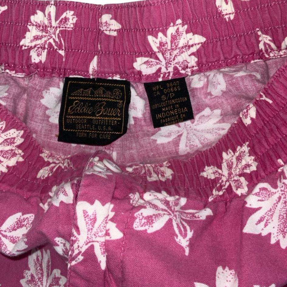 VTG y2k 'EDDIE BAUER' PINK WHITE LEAF PATTERN BEACH HOLIDAY SURF SHORTS S M