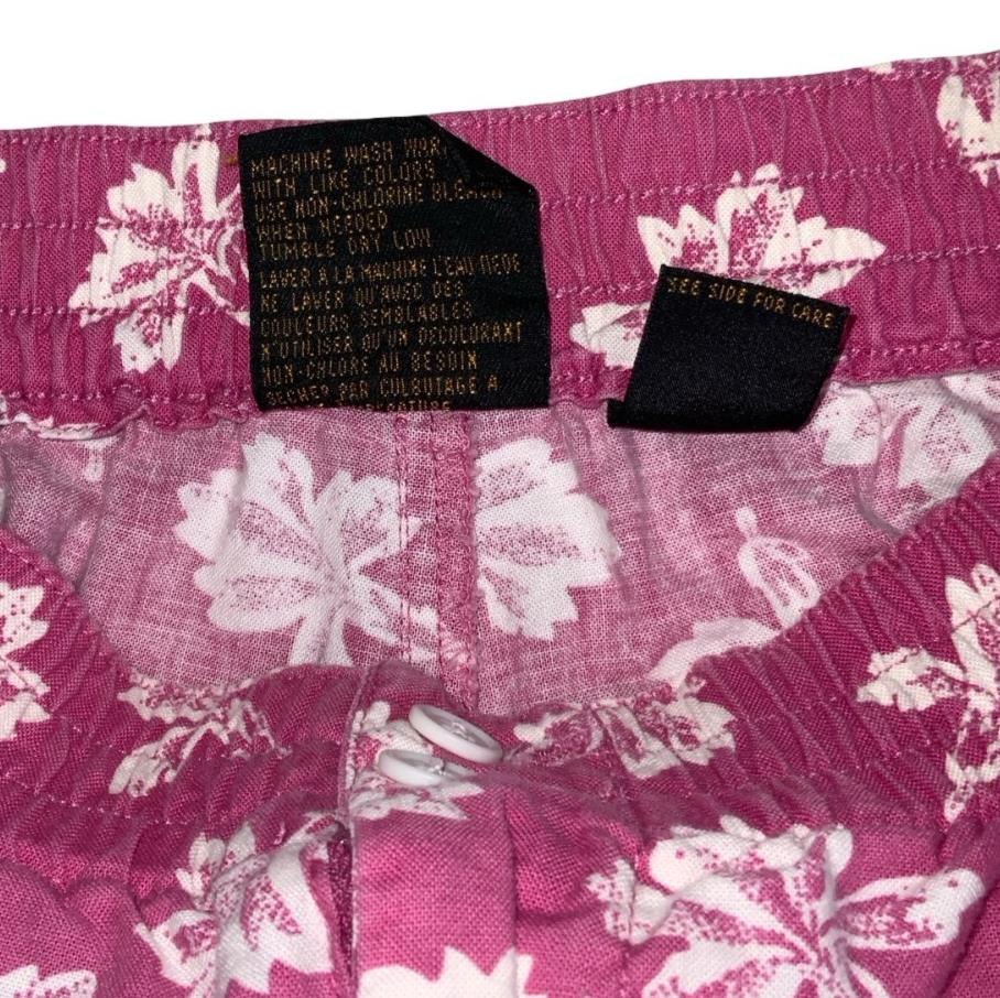 VTG y2k 'EDDIE BAUER' PINK WHITE LEAF PATTERN BEACH HOLIDAY SURF SHORTS S M