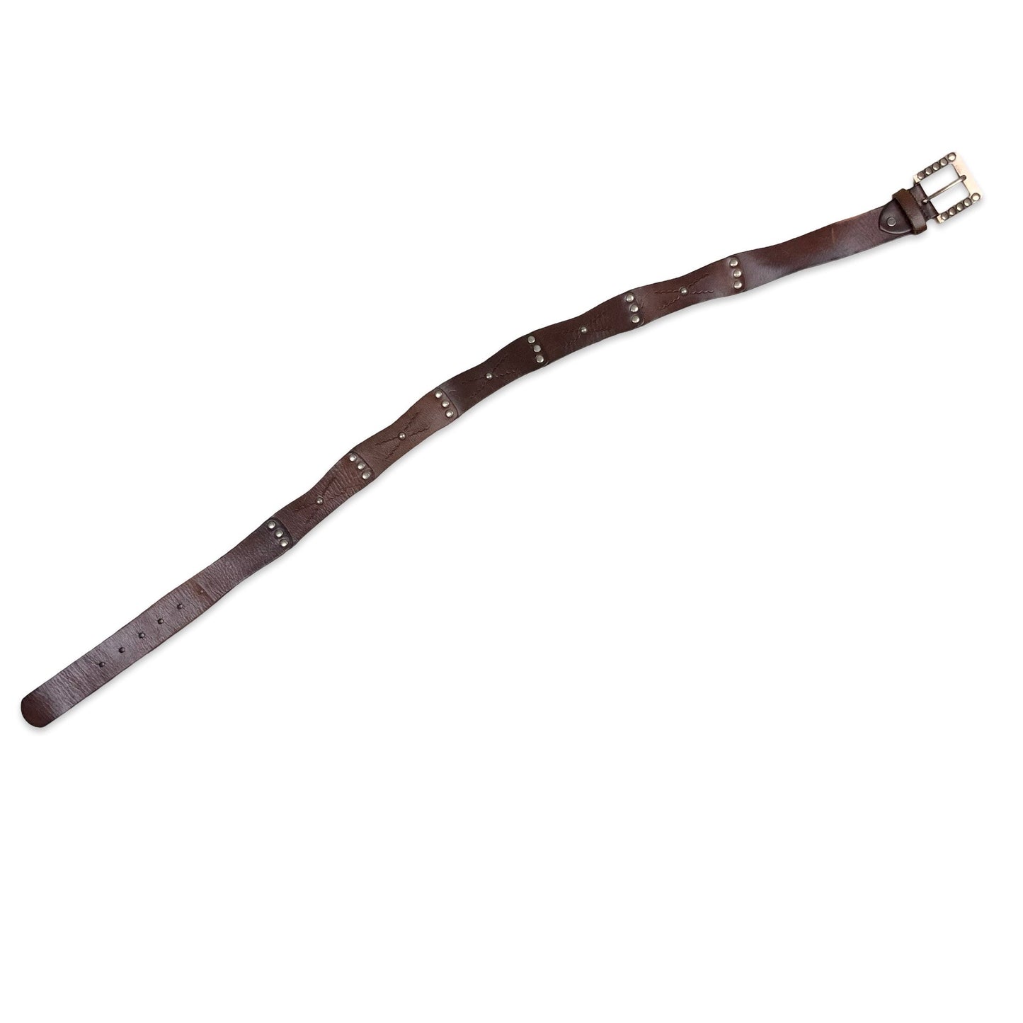 Vintage Brown Leather Belt Silver Studs