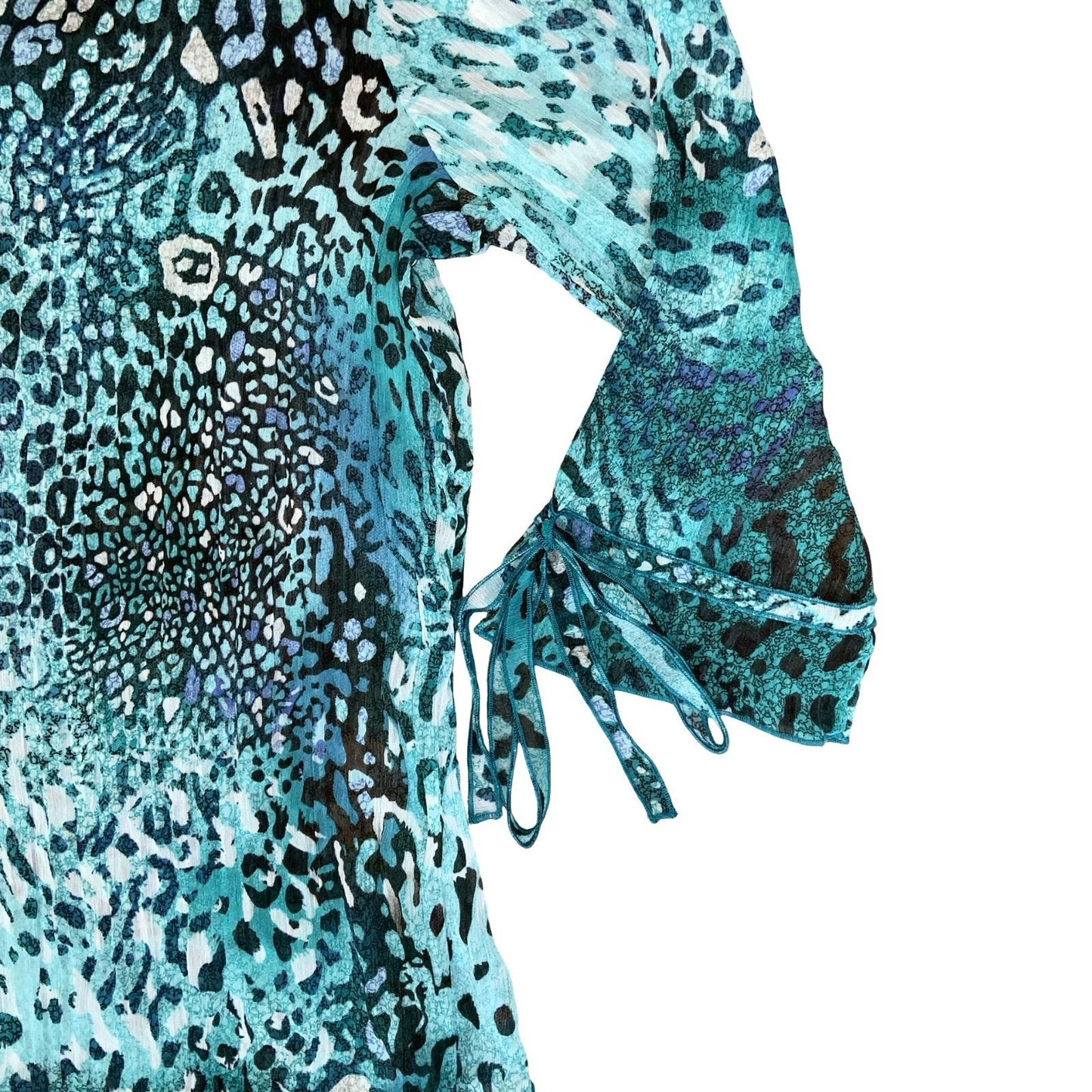 VTG 90s Y2K 'CANDA' COLLECTION AT C&A BLUE LEOPARD PRINT PLEATED MESH BLOUSE L