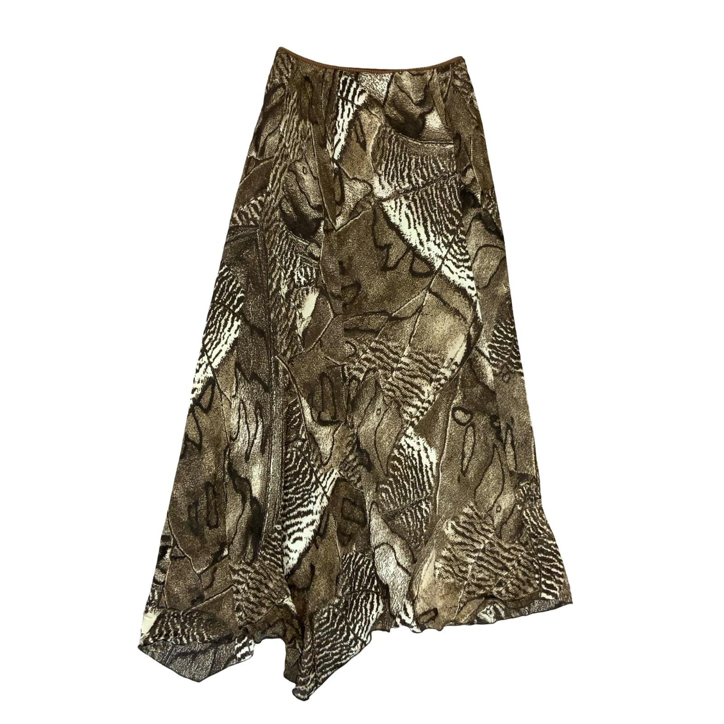 90s y2k 'GIULLA GALANTI' BROWN WHITE ANIMAL PRINT ASYMMETRIC SKIRT MED 12/ 14