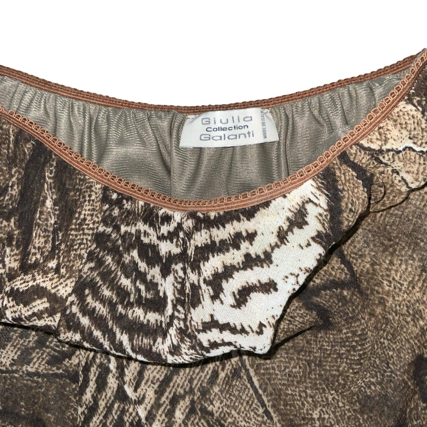 90s y2k 'GIULLA GALANTI' BROWN WHITE ANIMAL PRINT ASYMMETRIC SKIRT MED 12/ 14