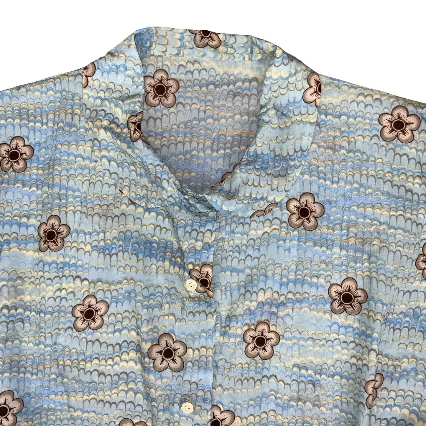 VTG 80s SLEEVELESS CAP SLEEVE BLUE FLORAL PATTERNED BUTTON-UP SUMMER BLOUSE M 14
