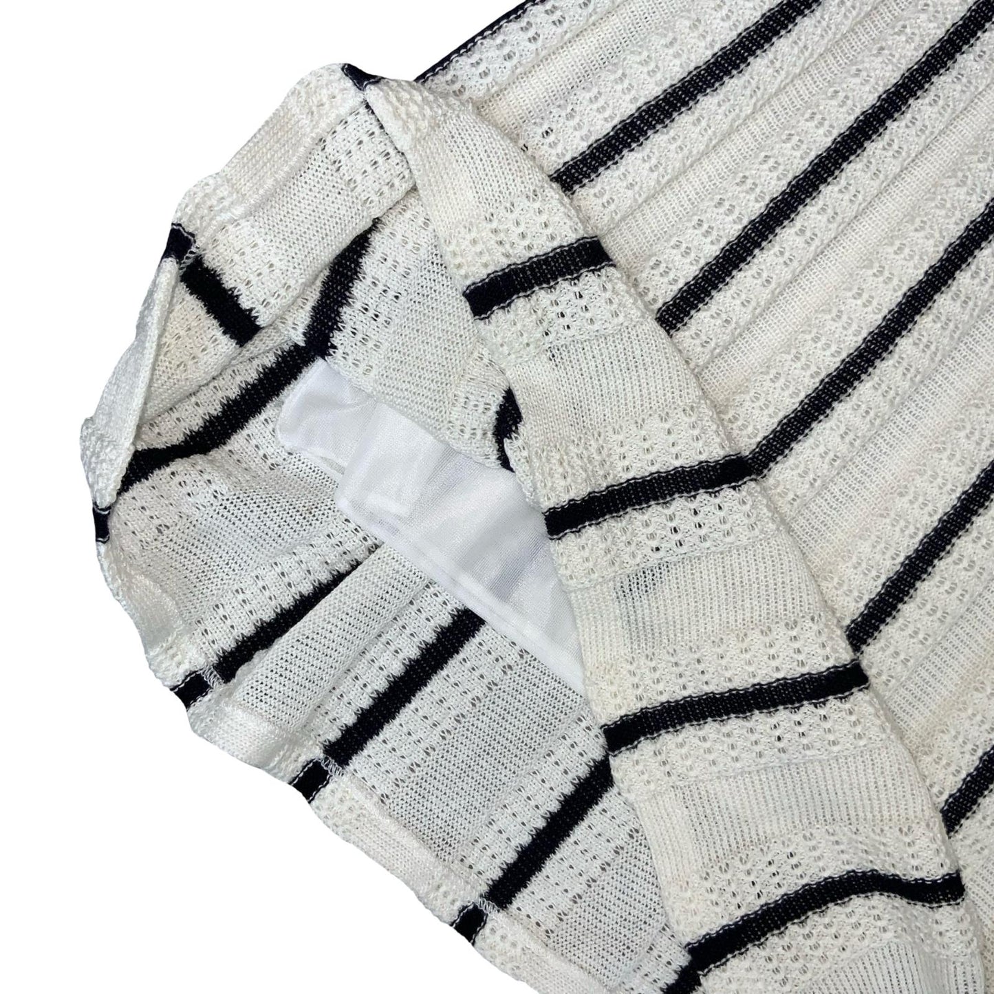 VTG WHITE BLACK STRIPED KNITTED ELASTICATED LINED MIDI PANEL SKIRT UK 12