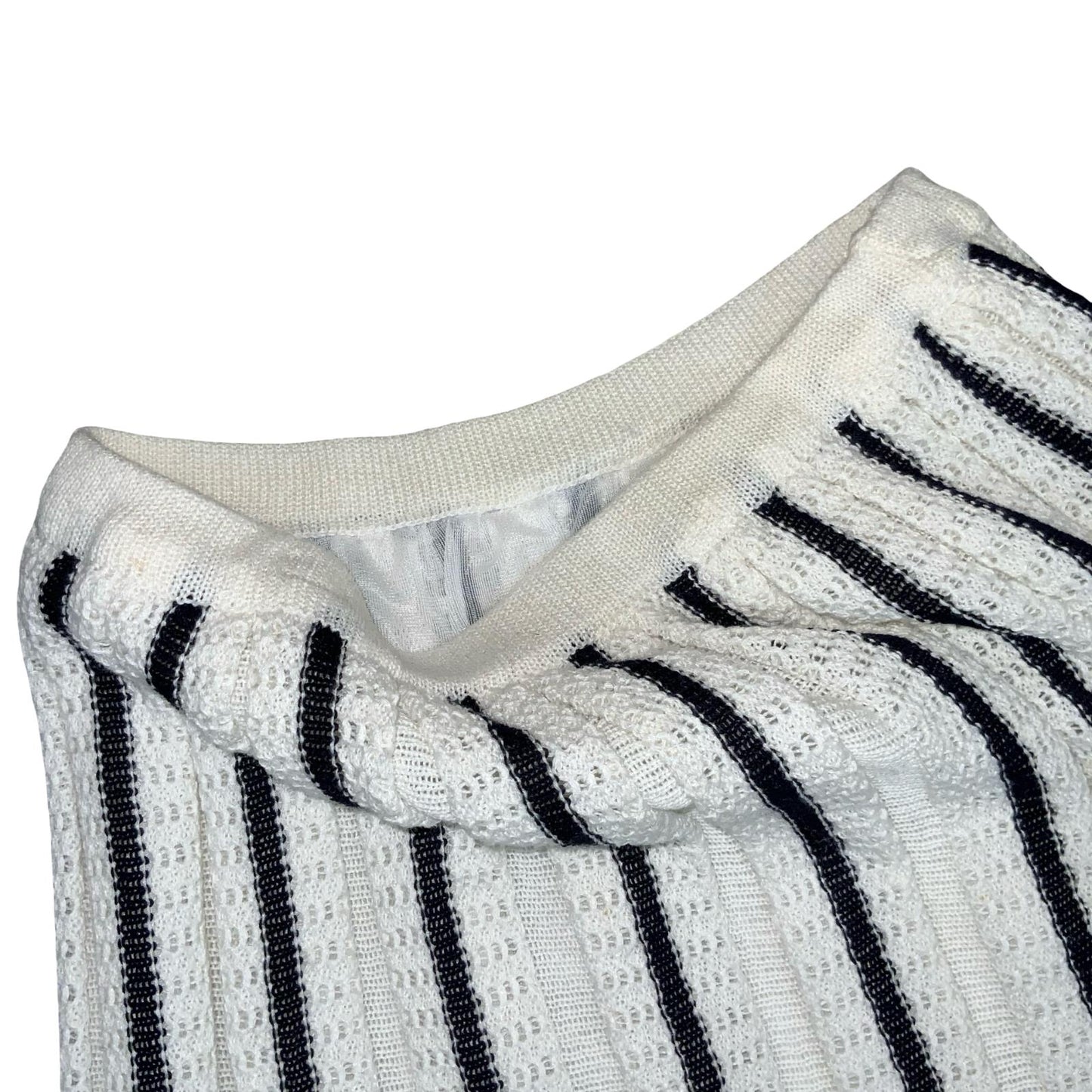 VTG WHITE BLACK STRIPED KNITTED ELASTICATED LINED MIDI PANEL SKIRT UK 12