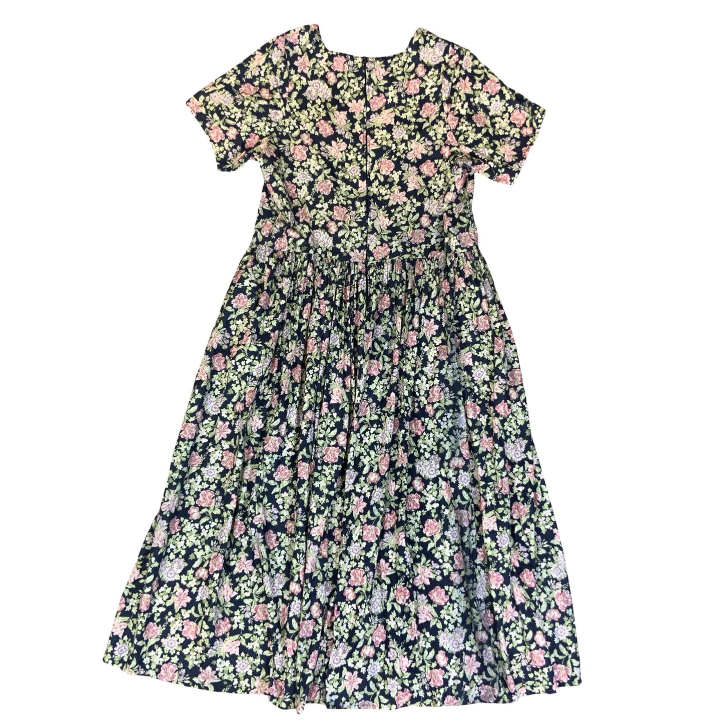 1980s 'LAURA ASHLEY' BLUE PINK FLORAL RETRO SUMMER TEA PARTY A-LINE DRESS 10/12