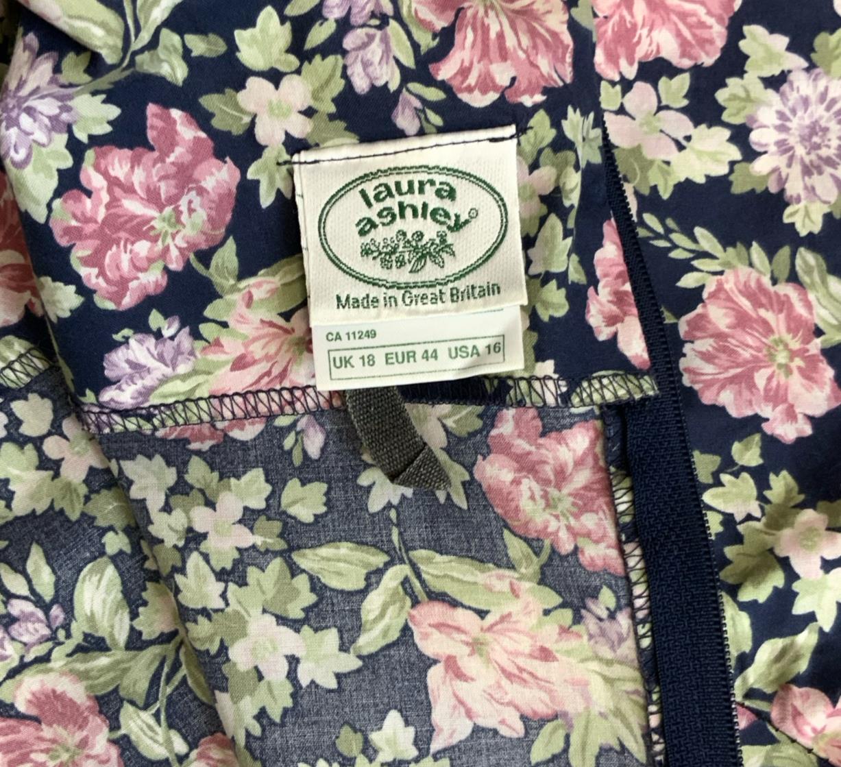 1980s 'LAURA ASHLEY' BLUE PINK FLORAL RETRO SUMMER TEA PARTY A-LINE DRESS 10/12