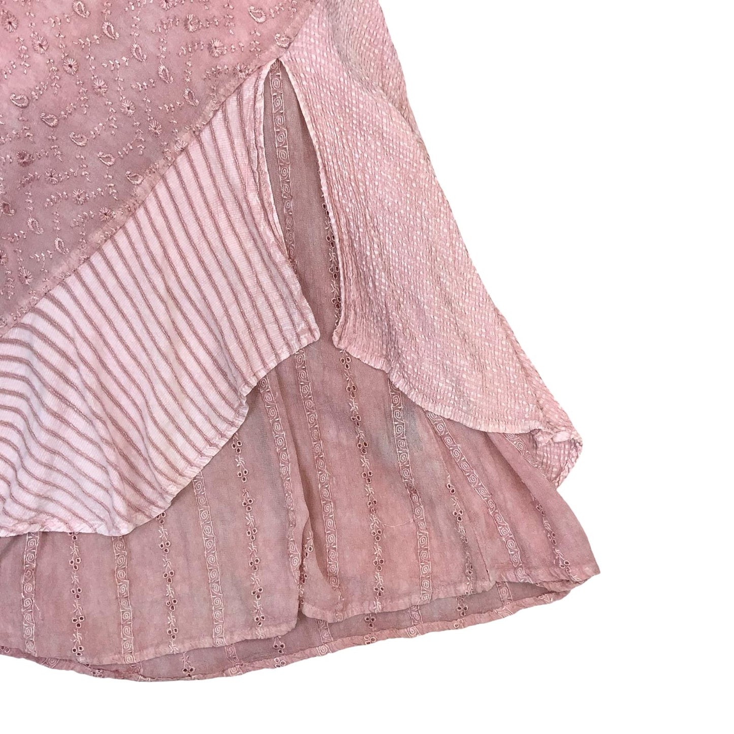 VTG 90s does 70s 'COLINE' PINK BOHO HIPPIE TIERED MIDI FLOWY TEXTURED DRESS XS 6