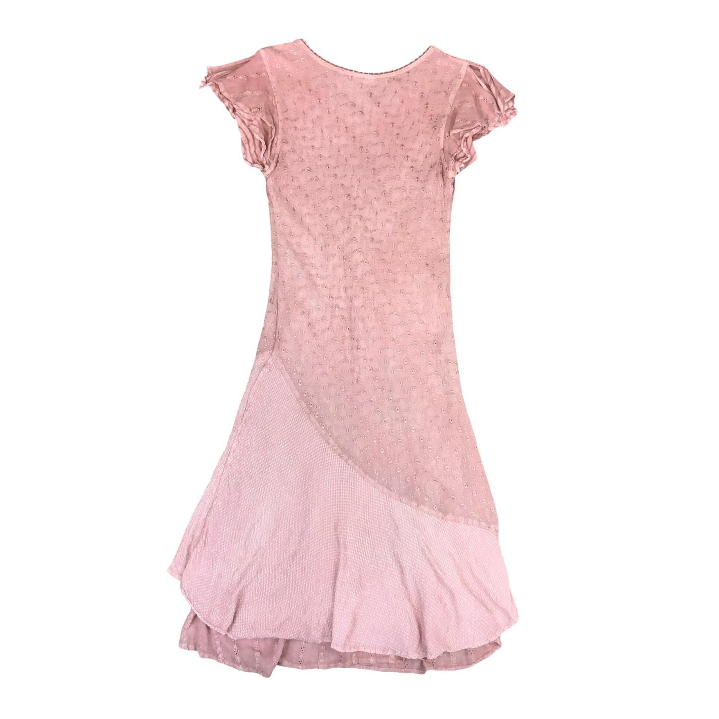 VTG 90s does 70s 'COLINE' PINK BOHO HIPPIE TIERED MIDI FLOWY TEXTURED DRESS XS 6