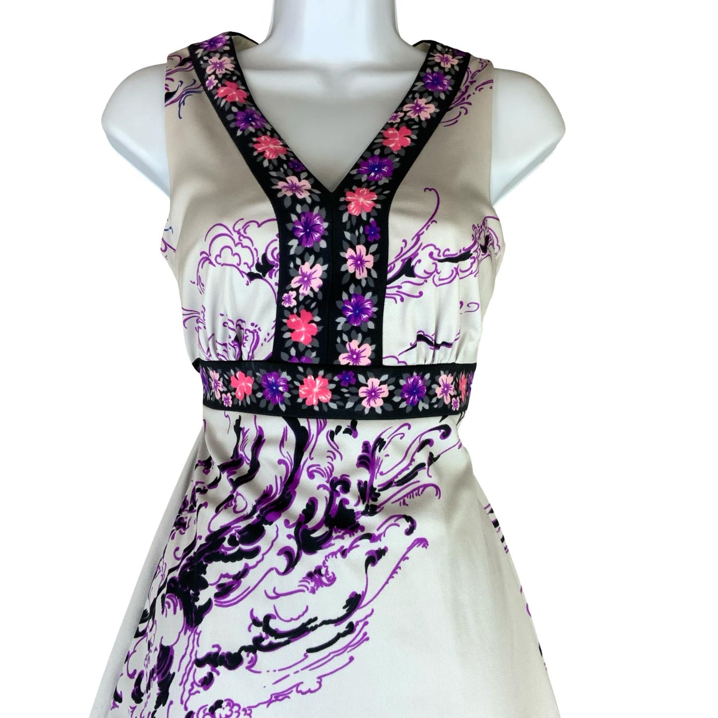 VTG 70s 'VERENA MODELLE' WHITE PINK PURPLE FLORAL FOLK BOHO MAXI DRESS XS 6