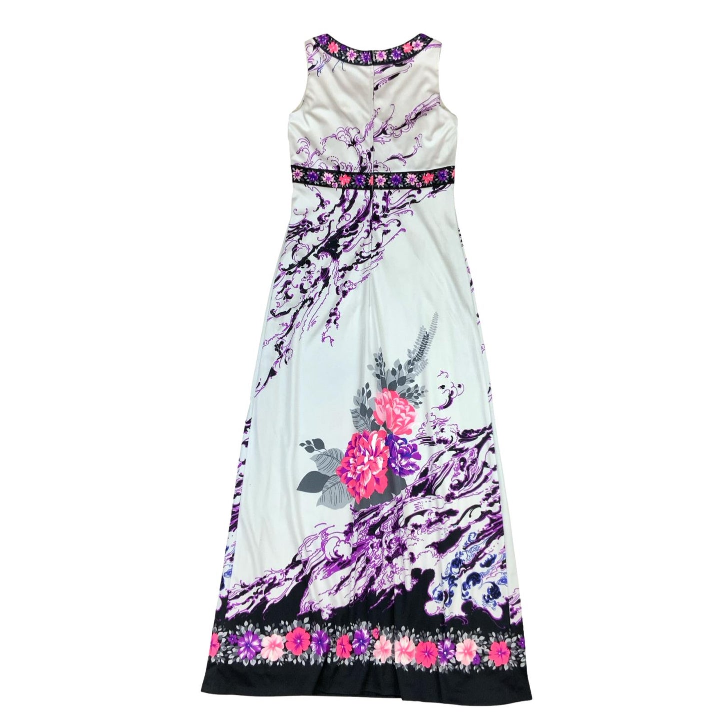 VTG 70s 'VERENA MODELLE' WHITE PINK PURPLE FLORAL FOLK BOHO MAXI DRESS XS 6