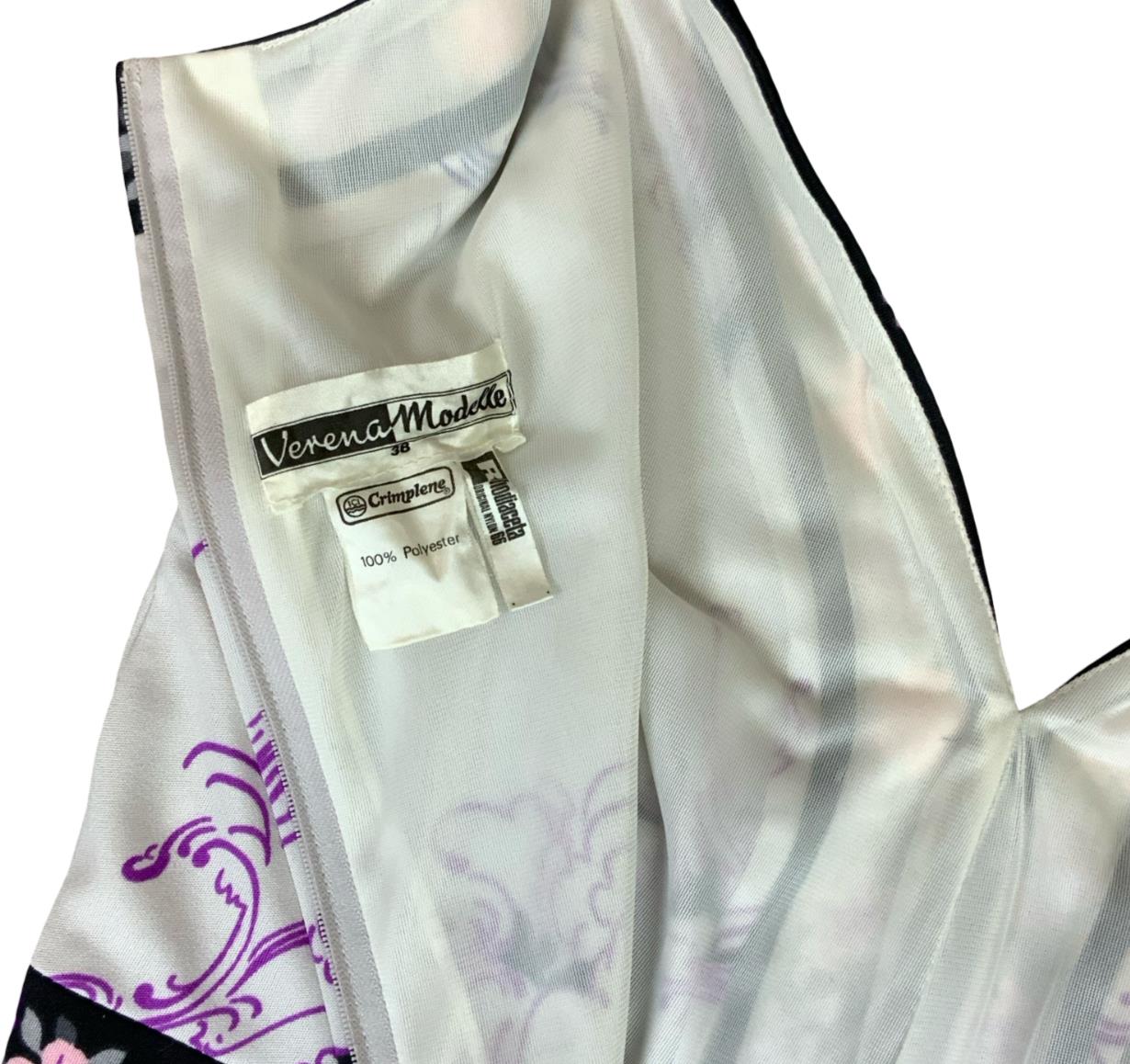 VTG 70s 'VERENA MODELLE' WHITE PINK PURPLE FLORAL FOLK BOHO MAXI DRESS XS 6