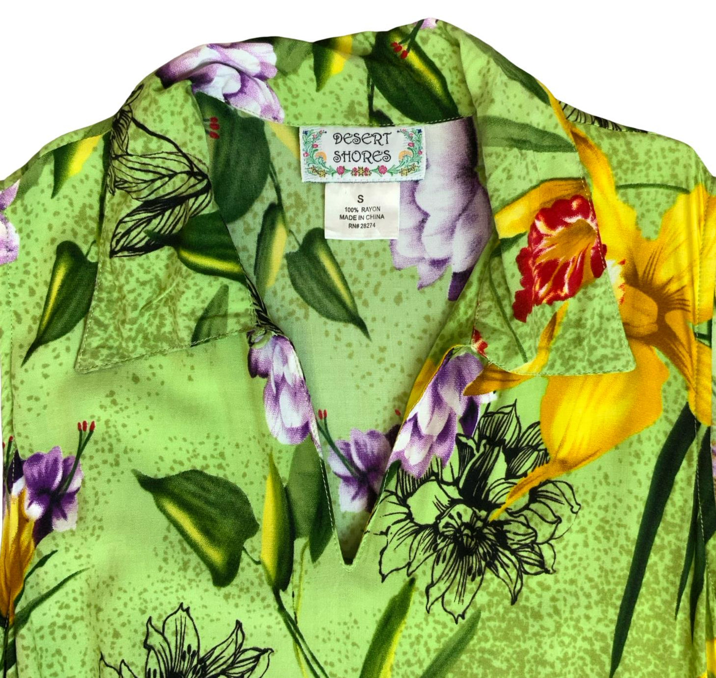 VTG 'DESERT SHORES' GREEN YELLOW SUMMER BEACH FLORAL SLEEVELESS MAXI DRESS S