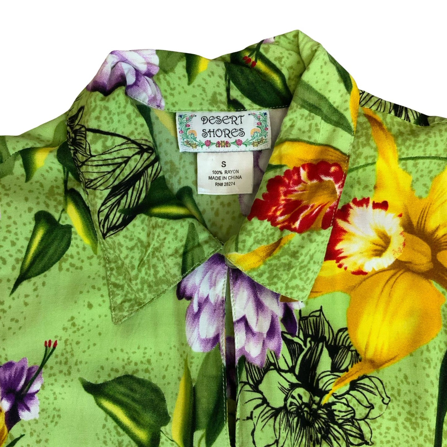 VTG 'DESERT SHORES' GREEN YELLOW SUMMER BEACH FLORAL SLEEVELESS MAXI DRESS S
