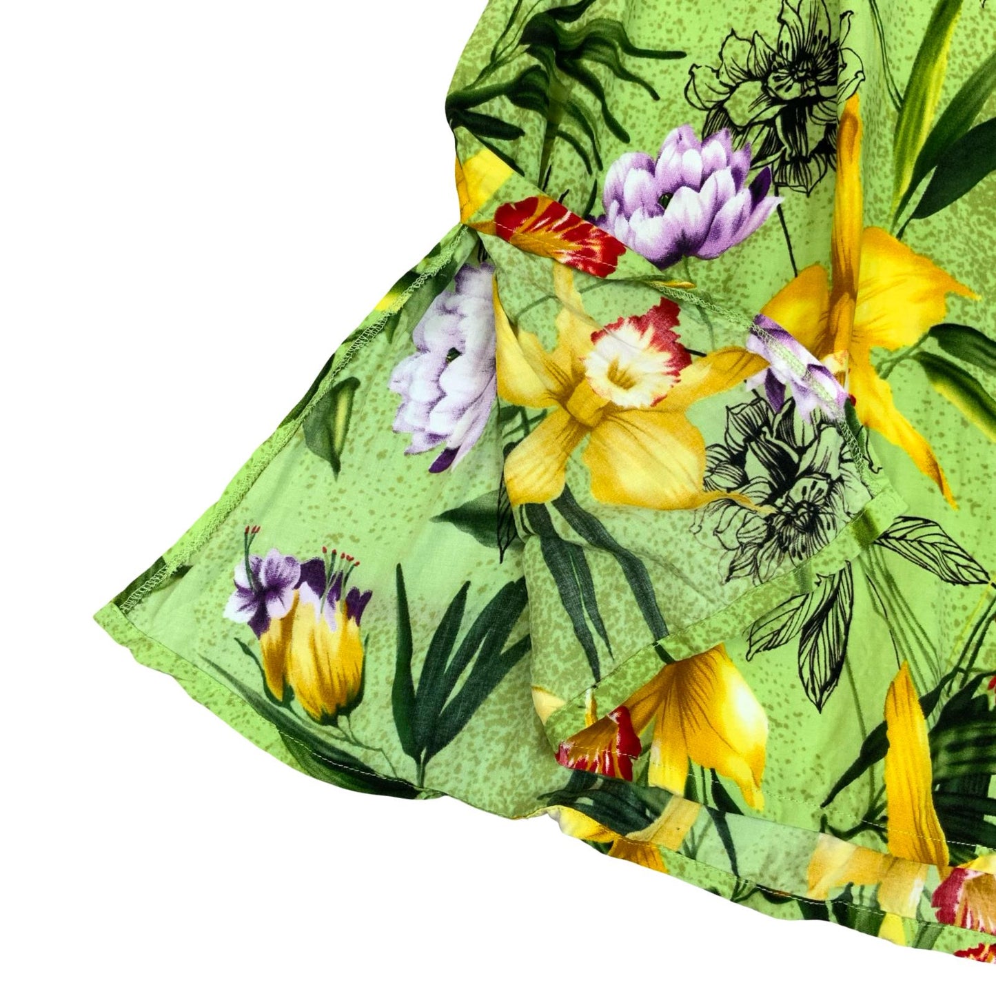 VTG 'DESERT SHORES' GREEN YELLOW SUMMER BEACH FLORAL SLEEVELESS MAXI DRESS S
