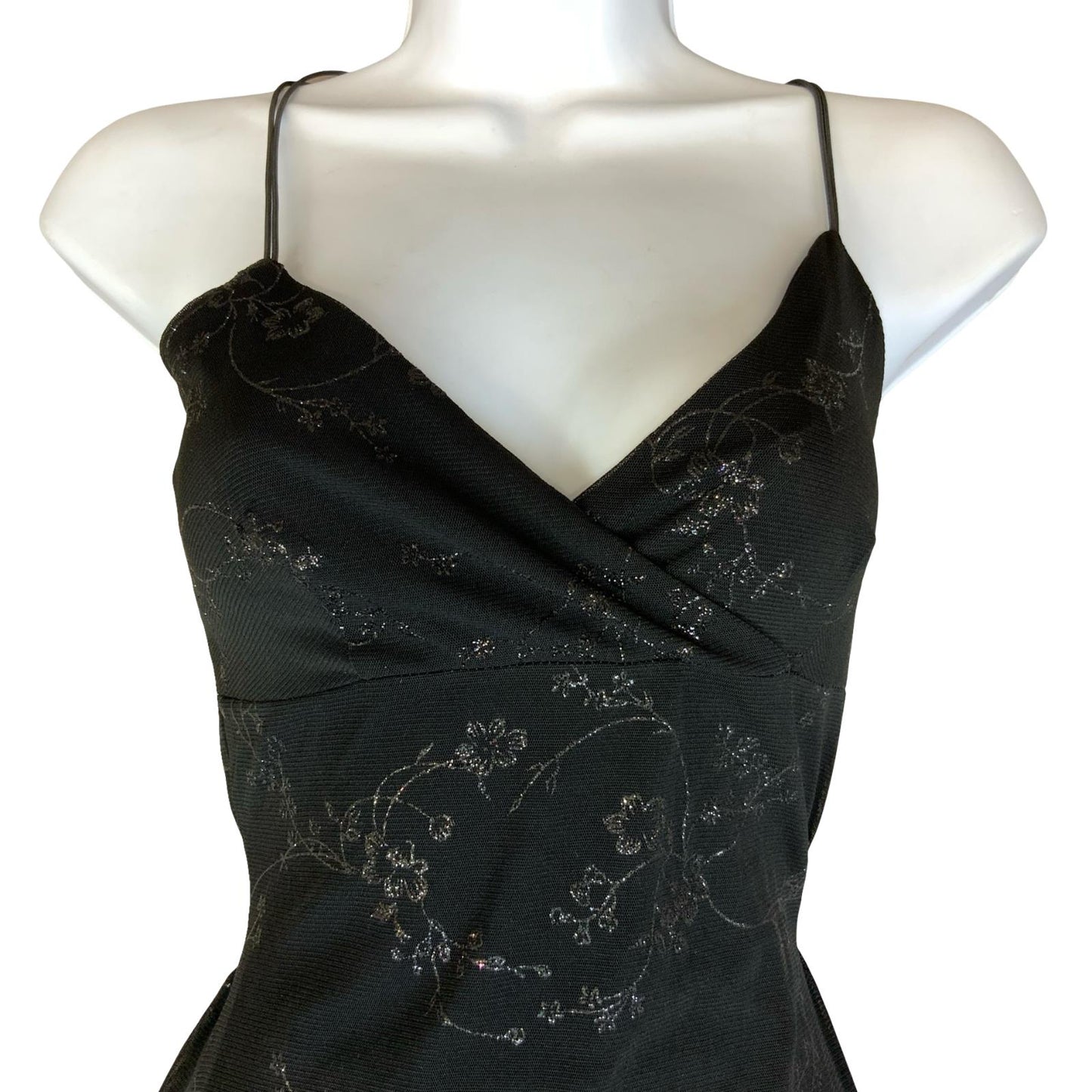 VTG 90s Y2K 'PIMKIE' BLACK GLITTER SILVER STRAPPY MINI GRUNGE FAIRIE DRESS XS