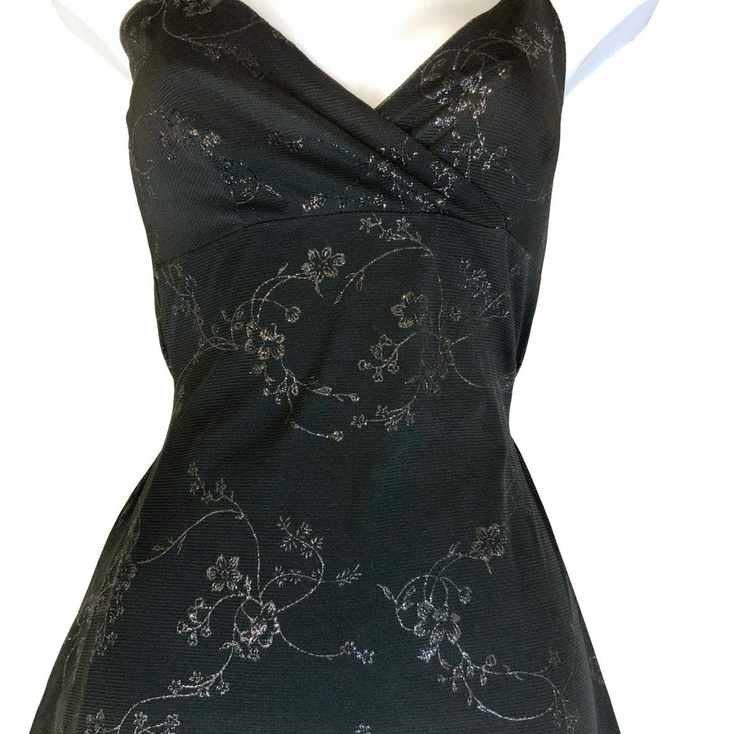VTG 90s Y2K 'PIMKIE' BLACK GLITTER SILVER STRAPPY MINI GRUNGE FAIRIE DRESS XS