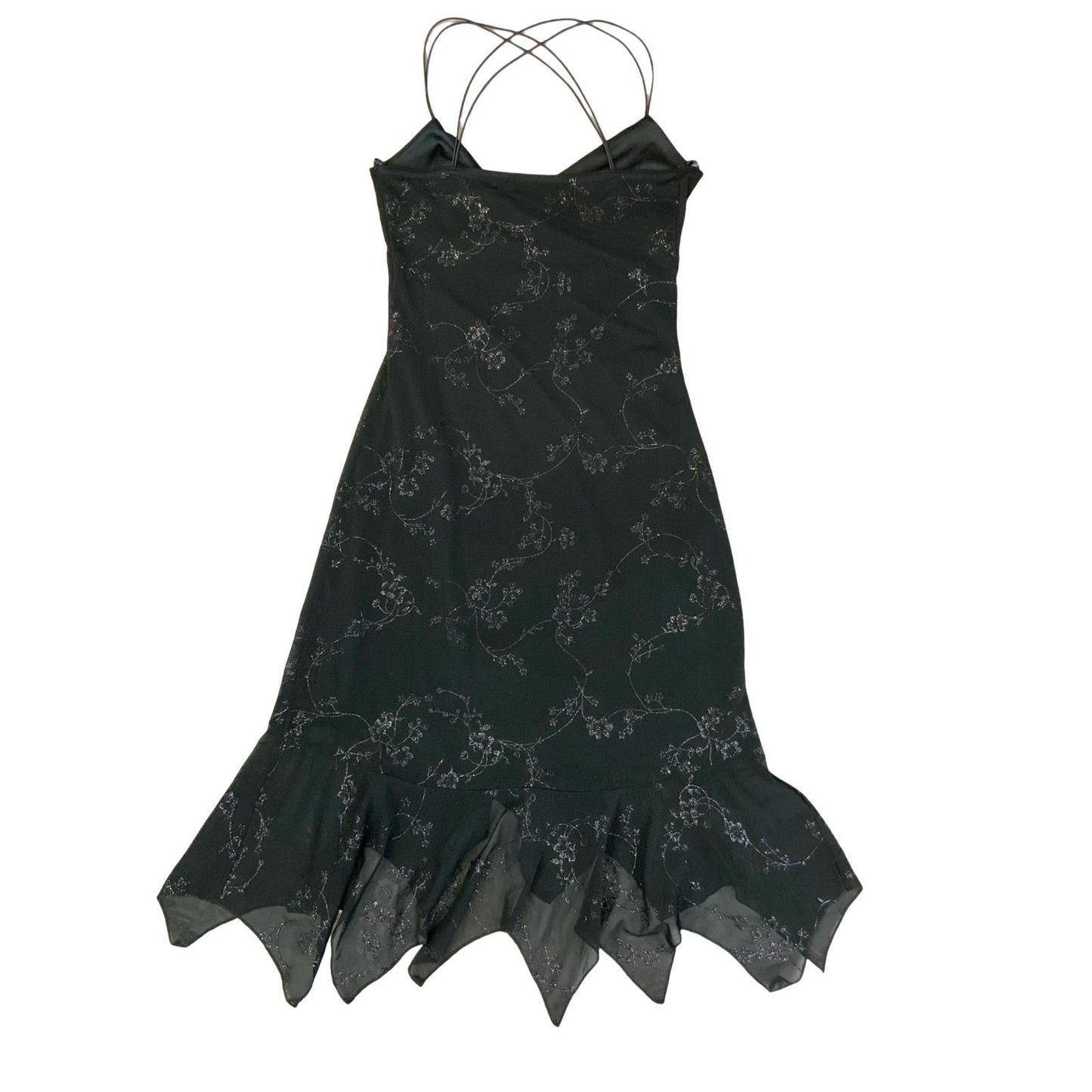VTG 90s Y2K 'PIMKIE' BLACK GLITTER SILVER STRAPPY MINI GRUNGE FAIRIE DRESS XS