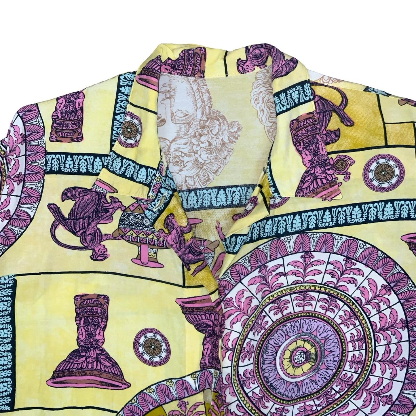 VTG YELLOW PURPLE GRAPHIC ANCIENT GREEK MYTHOLOGY SHORT-SLEEVED SHIRT LARGE 16