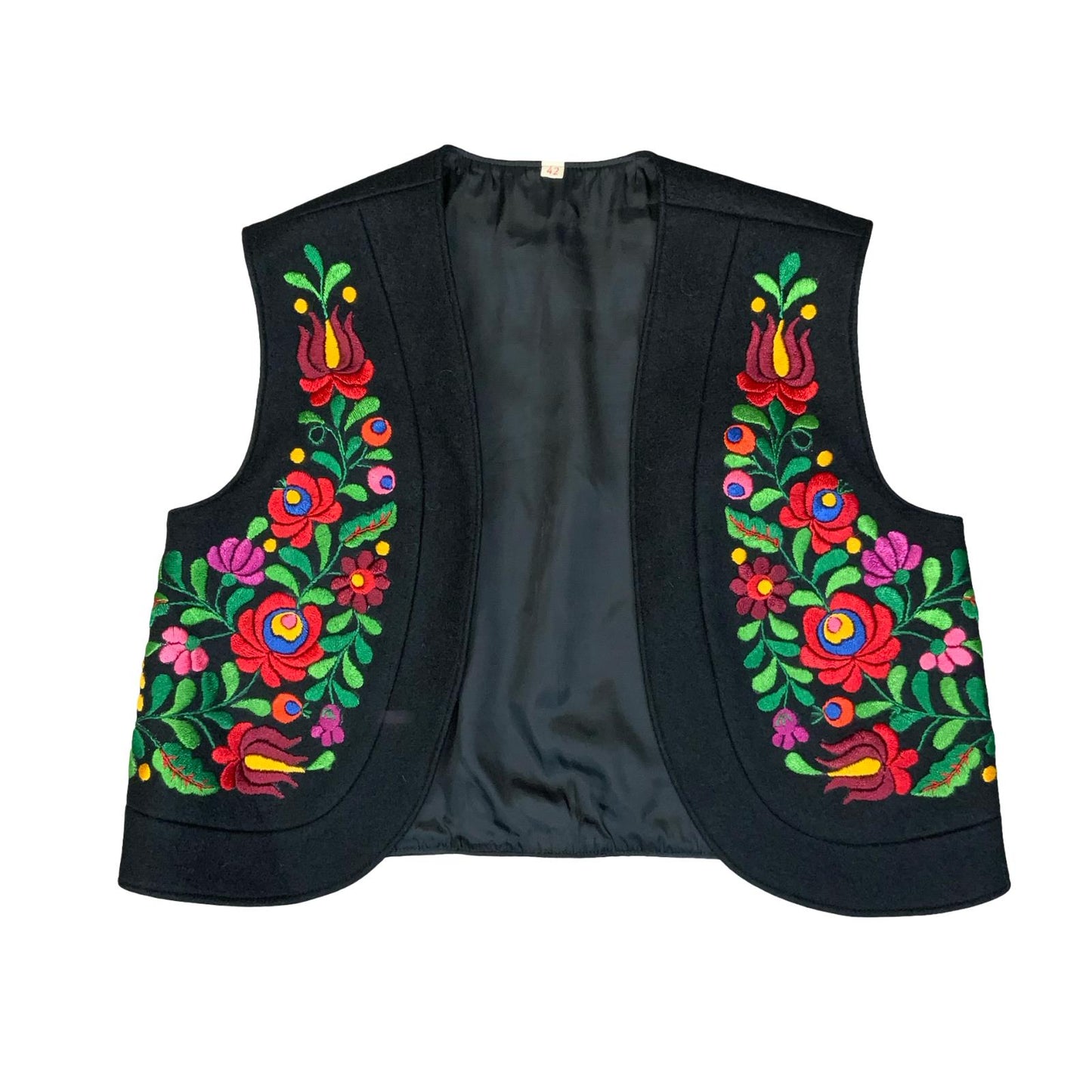 VTG HUNGARIAN EMBROIDERED FLORAL RED GREEN CROPPED WOOL WAISTCOAT S 8 10
