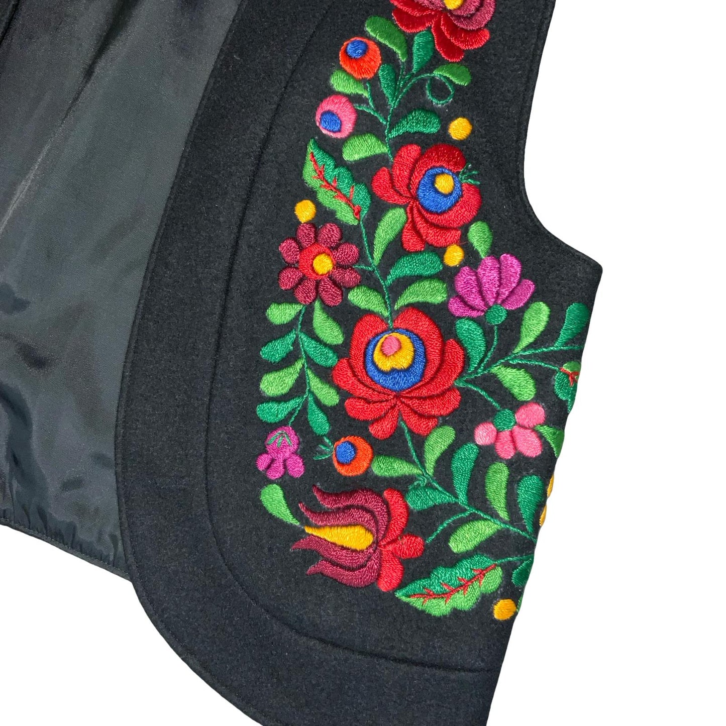 VTG HUNGARIAN EMBROIDERED FLORAL RED GREEN CROPPED WOOL WAISTCOAT S 8 10